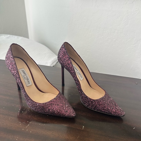 Jimmy Choo Coarse Glitter Purple Heels
